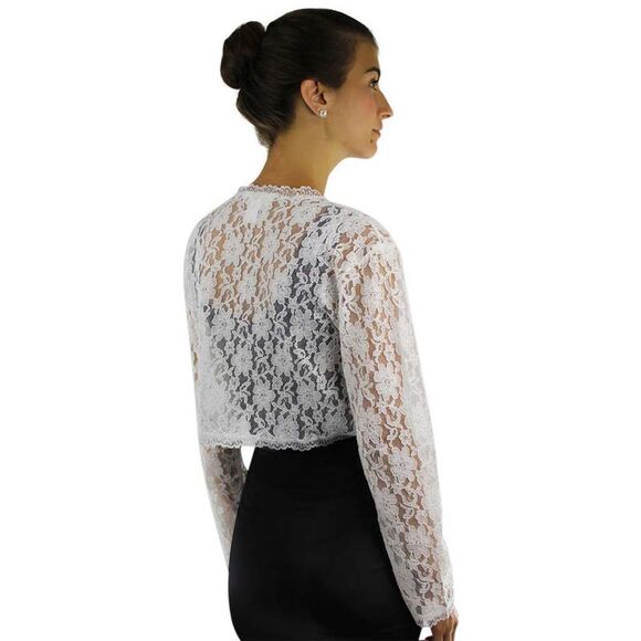 Long Sleeve Dressy Lace Cropped Bolero Shrug Jacket - Picture 3 of 5
